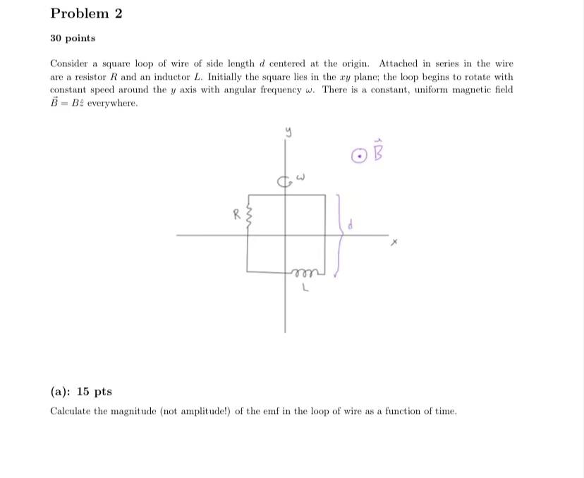 Solved Problem 2 30 points Consider a square loop of wire of | Chegg.com