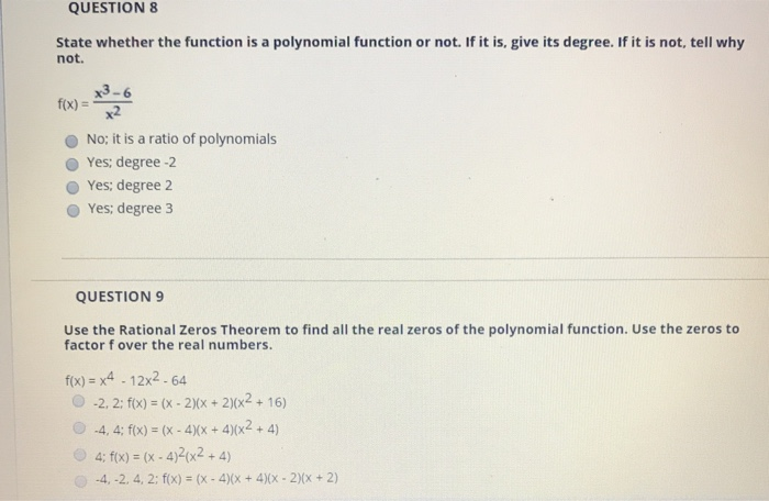 Solved QUESTION 8 State whether the function is a polynomial | Chegg.com