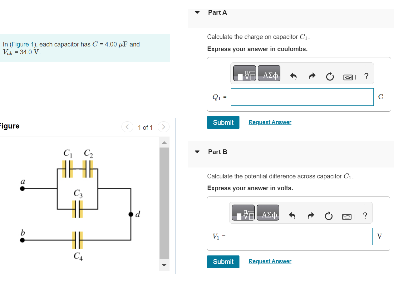 Solved Calculate The Charge On Capacitor C1. In (Figure 1), | Chegg.com