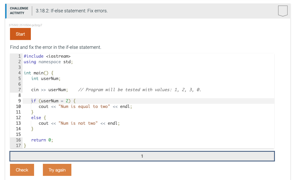 Solved CHALLENGE ACTIVITY 3.18.2: If-else statement: Fix | Chegg.com