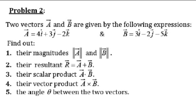Solved & Problem 2: Two vectors A and B are given by the | Chegg.com