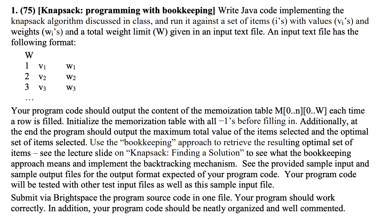Solved (75) [Knapsack: programming with bookkeeping] ﻿Write | Chegg.com