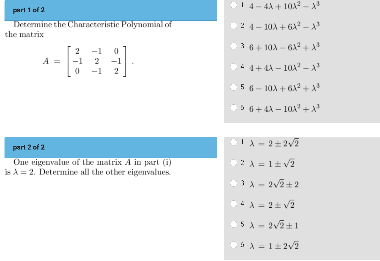 Part 1 Of 2 Determine The Characteristic Polynomial | Chegg.com