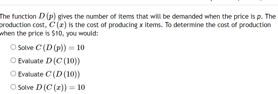 Solved The function D(p) ﻿gives the number of items that | Chegg.com