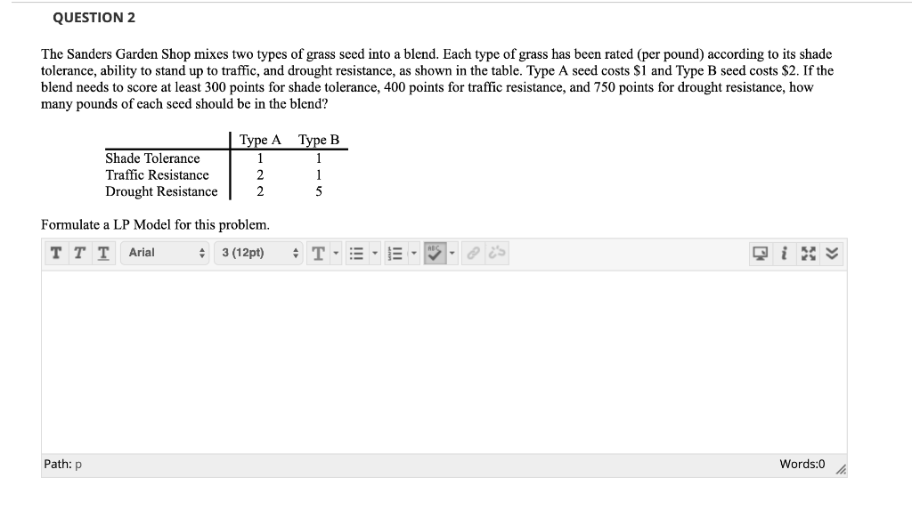 QUESTION 2 The Sanders Garden Shop mixes two types of