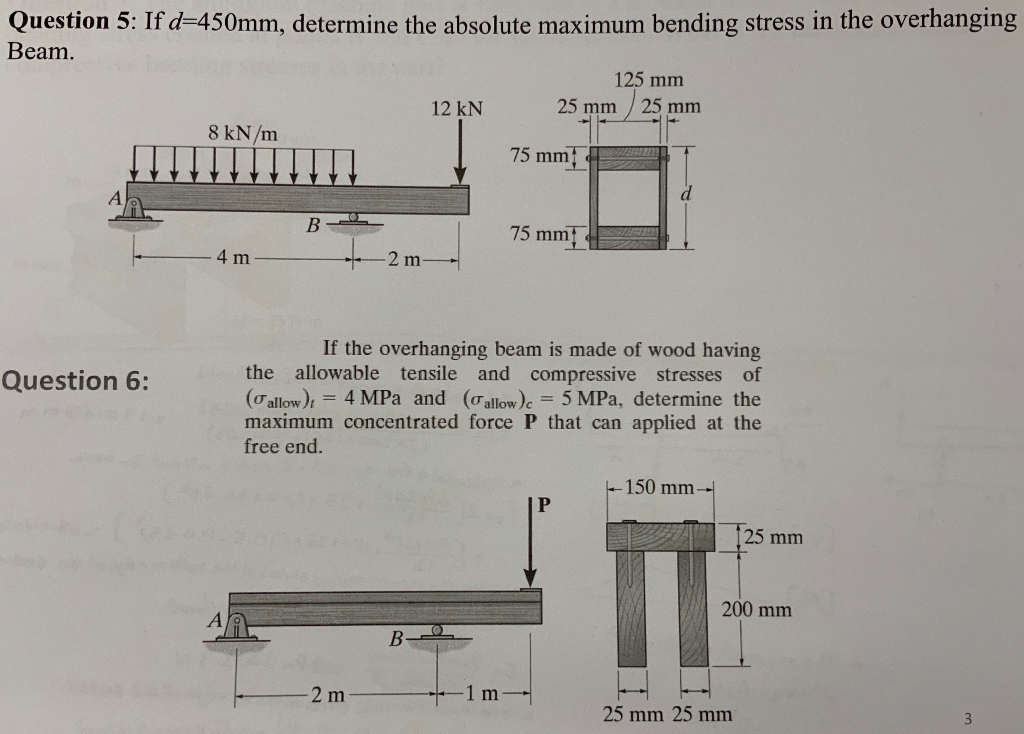 If D 450mm Determine The Absolute Maximum Bending Stress In Overhanging ...
