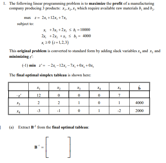 Solved 1. The following linear programming problem is to | Chegg.com