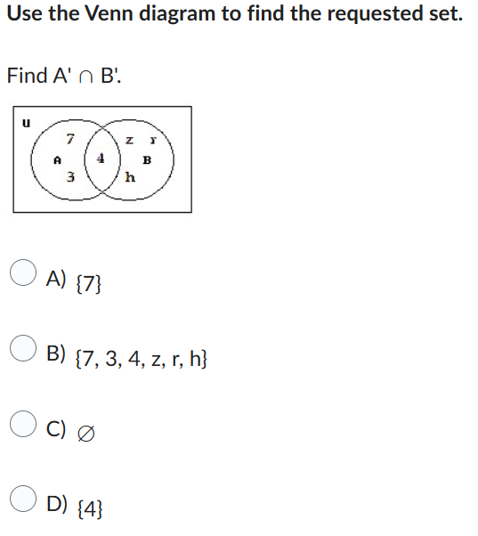 Solved Use The Venn Diagram To Find The Requested Set. Find | Chegg.com