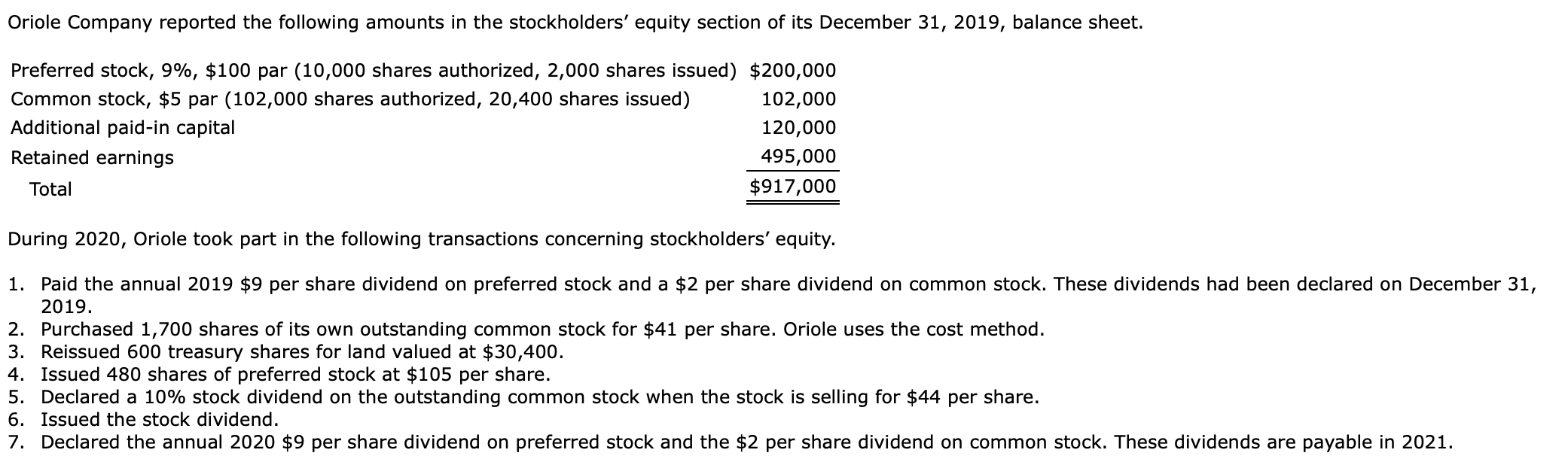 Solved Oriole Company reported the following amounts in the | Chegg.com