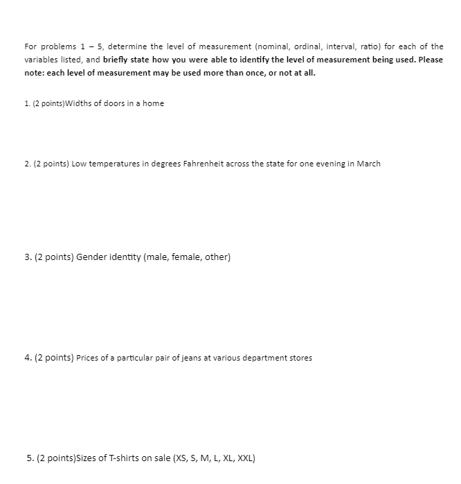 Solved What Is The Scale Of Measurement For The Nominal Or Cheggcom
