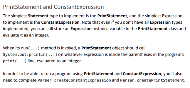 Solved What edits to PrintStatement.Java to make this parse | Chegg.com