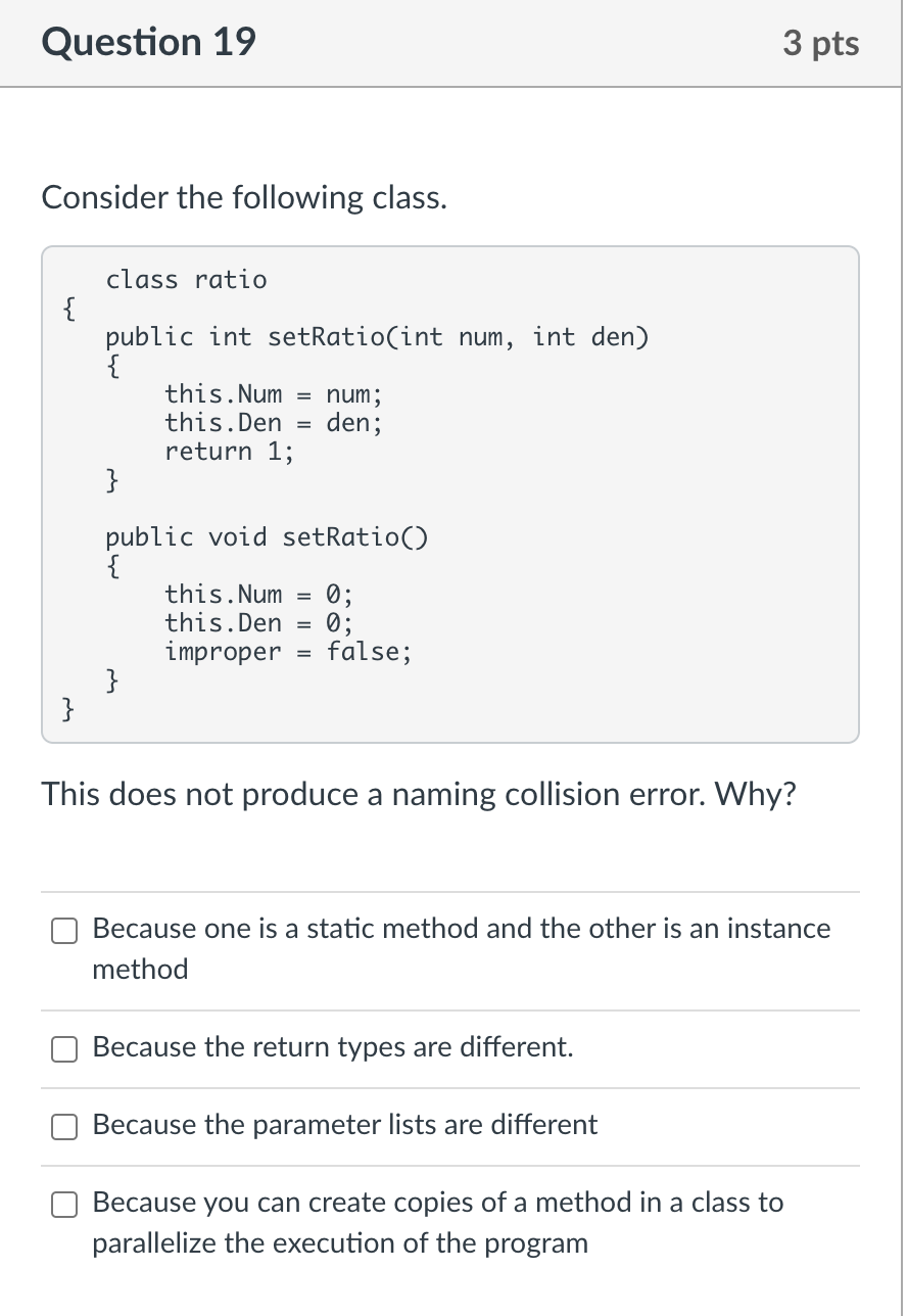Solved Question 19 3 pts Consider the following class. class | Chegg.com