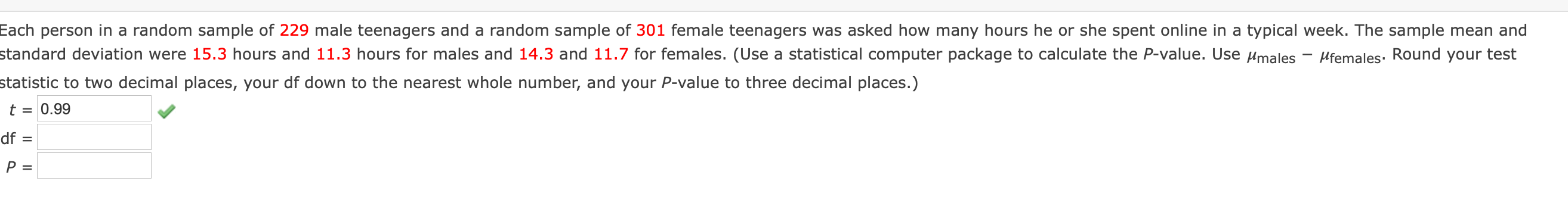 Solved Each person in a random sample of 229 male teenagers | Chegg.com