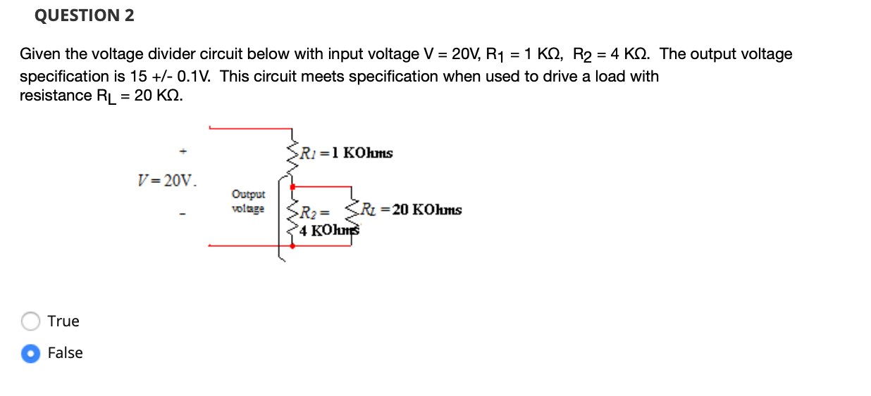 Solved QUESTION 1 Given the voltage divider circuit below | Chegg.com