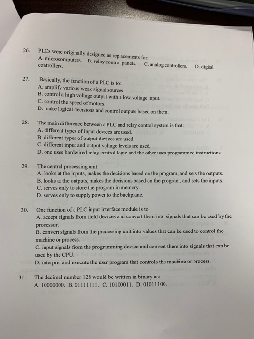 Solved 26. PLCs were originally designed as replacements