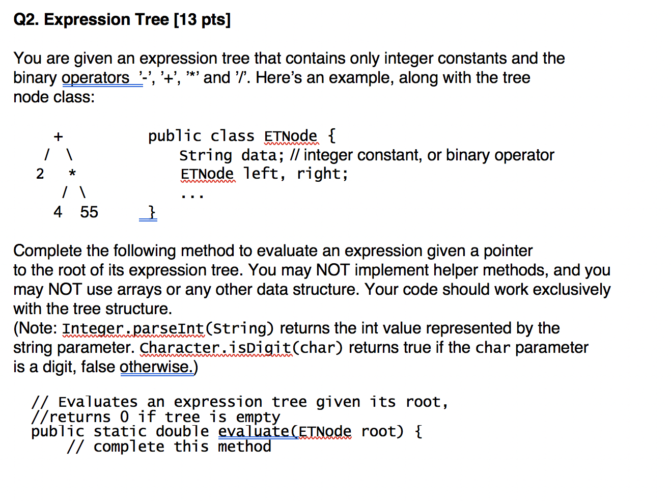 Solved Q2. Expression Tree (13 pts] You are given an | Chegg.com