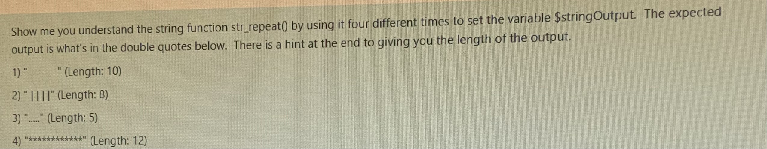 Solved Show me you understand the string function | Chegg.com