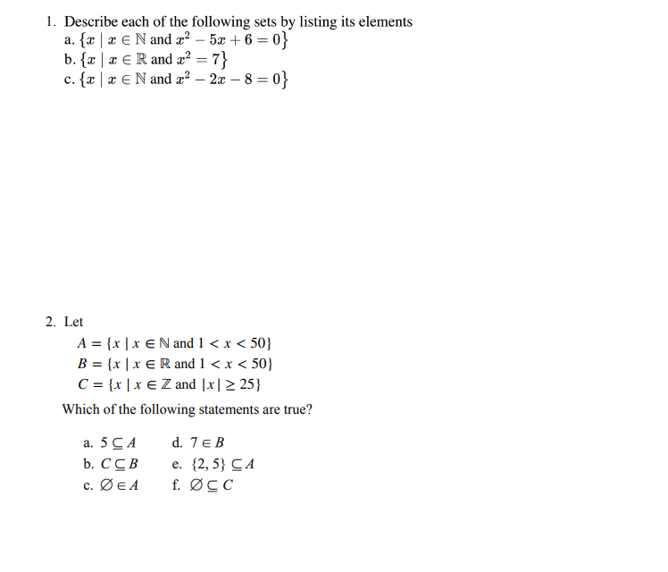 Solved 1. Describe Each Of The Following Sets By Listing Its | Chegg.com