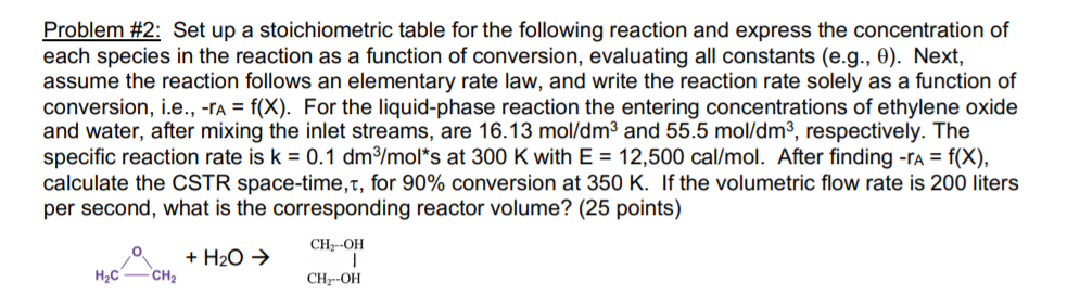 Problem #2: Set up a stoichiometric table for the | Chegg.com