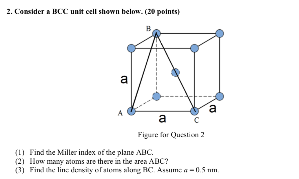 Solved 2. Consider a BCC unit cell shown below. (20 points) | Chegg.com