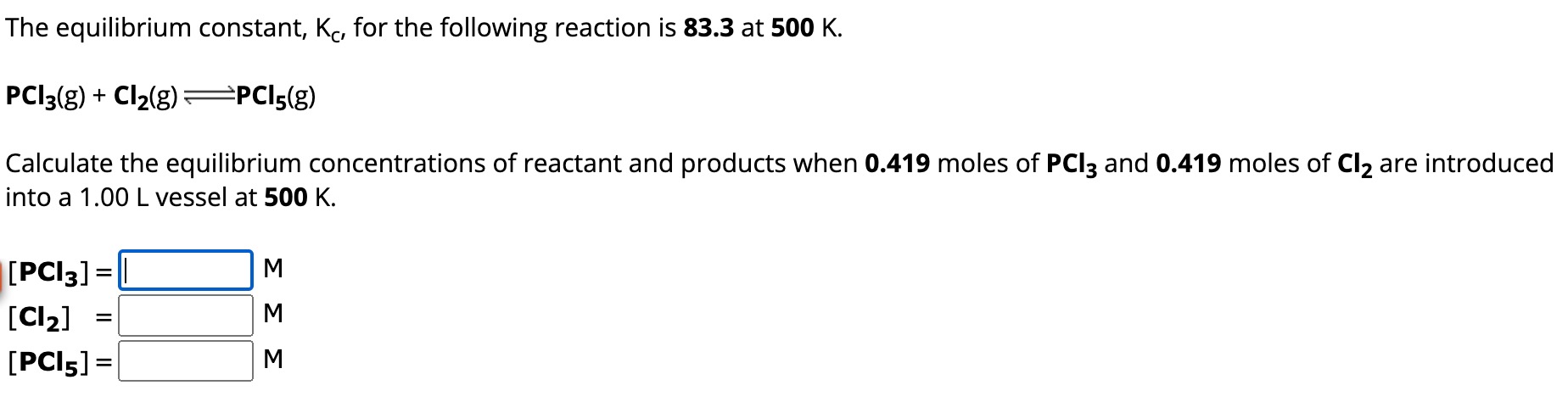 Solved The Equilibrium Constant, Kc, For The Following | Chegg.com