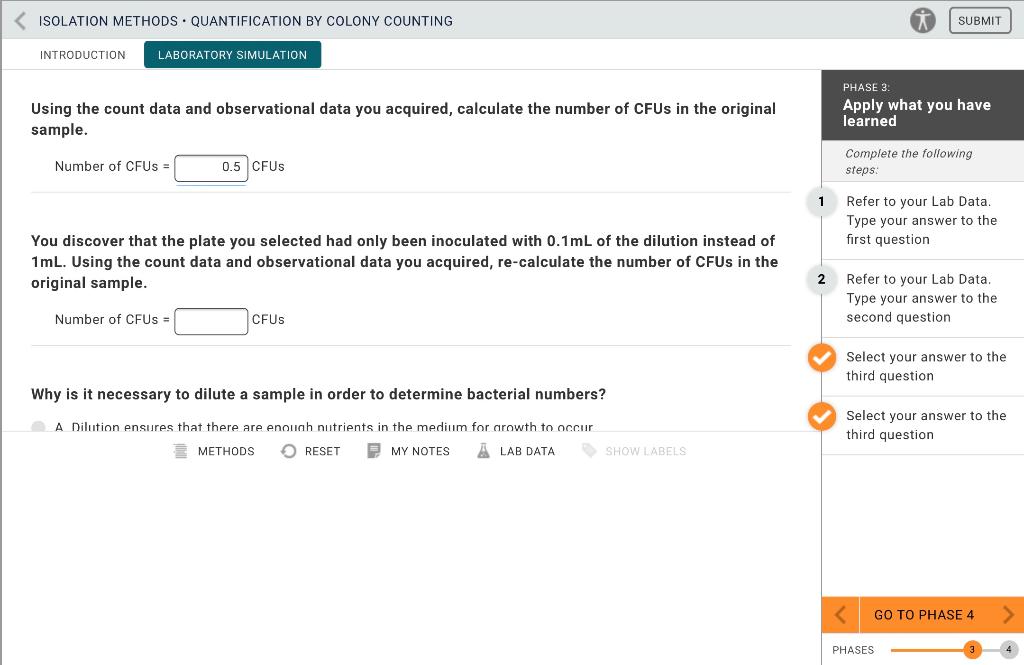 Solved ISOLATION METHODS. QUANTIFICATION BY COLONY COUNTING