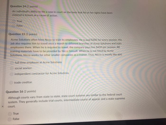 Solved Question 14 (2 points) An individual's ability to | Chegg.com