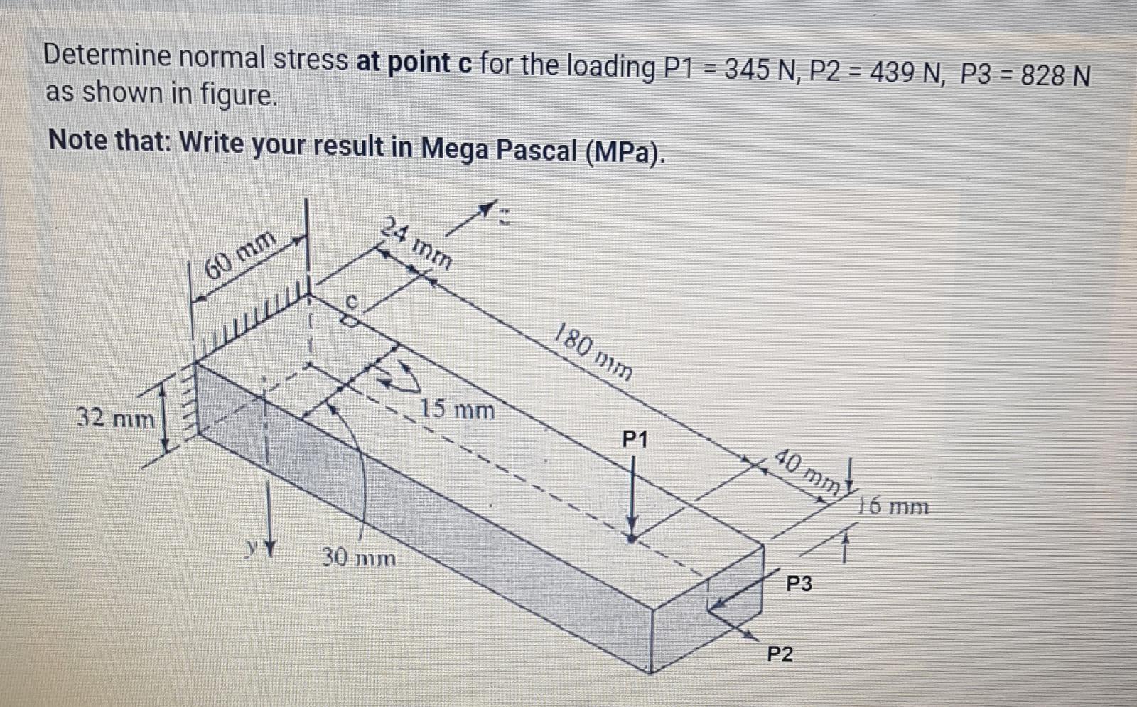 Solved Determine normal stress at point c for the loading P1 | Chegg.com
