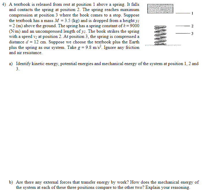 Solved 4) A textbook is released from rest at position 1 | Chegg.com