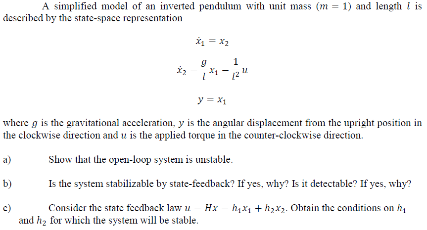 A Simplified Model Of An Inverted Pendulum With Un Chegg Com