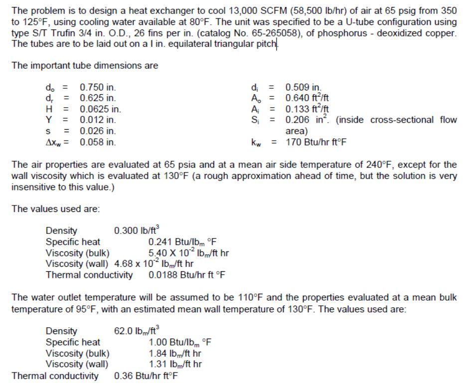 Solved The Problem Is To Design A Heat Exchanger To Cool | Chegg.com