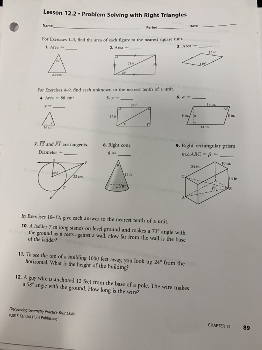 lesson 12.2 problem solving with right triangles