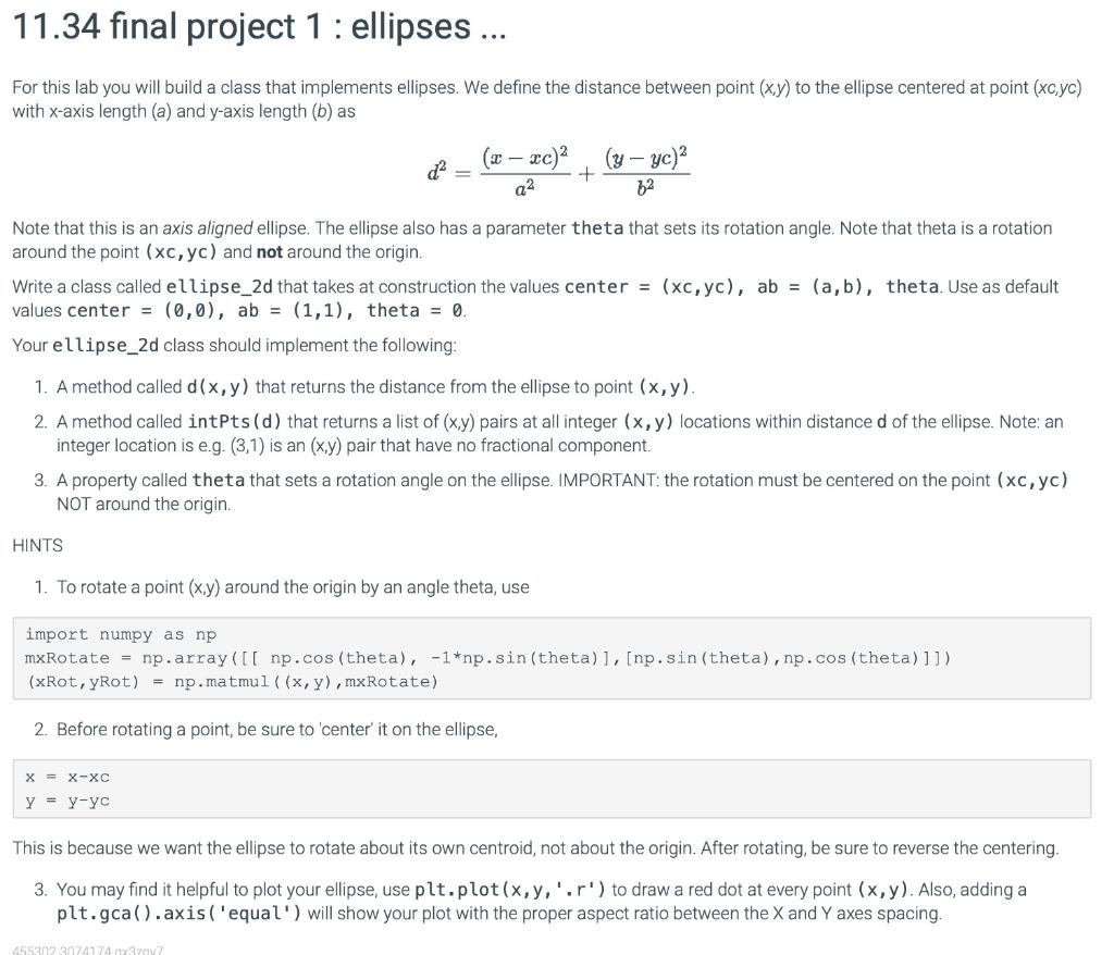 Solved 11.34 final project 1 : ellipses ... For this lab you | Chegg.com