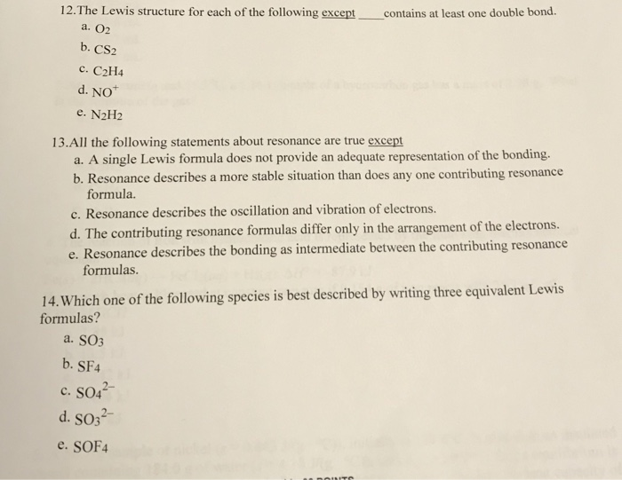 Solved 12.The Lewis structure for each of the following Chegg