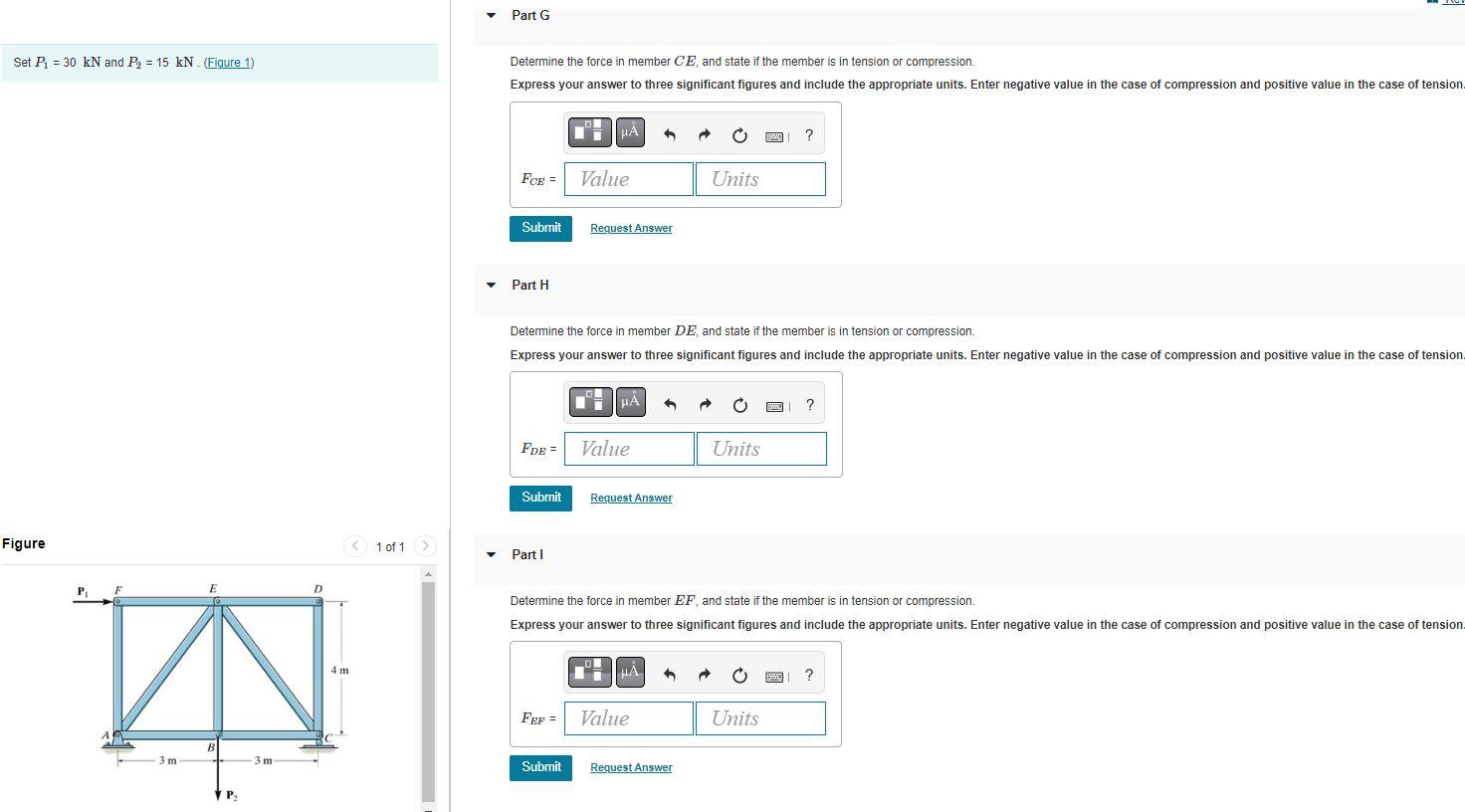 Solved Set P₁ = 30 kN and P₂ = 15 kN. (Figure 1) Figure D P₁ | Chegg.com