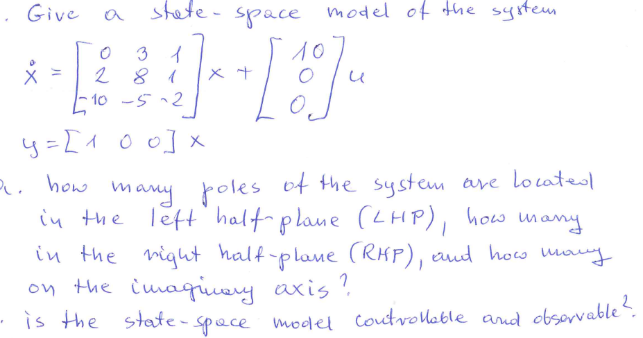 Solved Give a state-space model of the system 10 *1 3 1 2 8 | Chegg.com