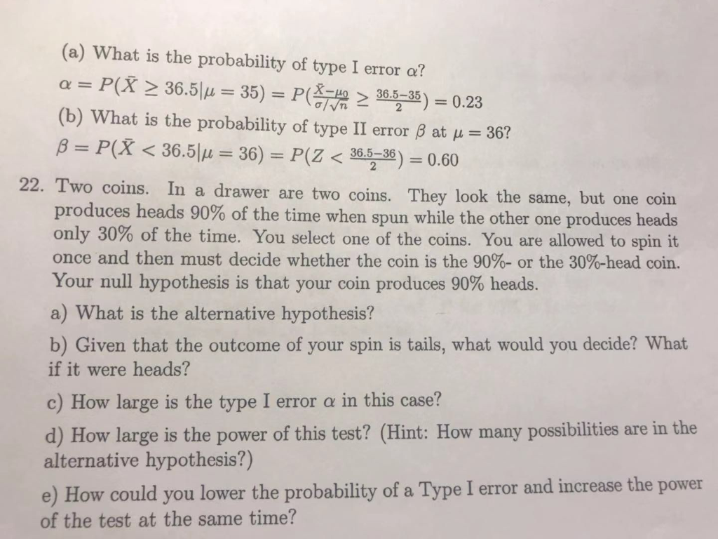 Solved (a) What is the probability of type 1 error α? α = | Chegg.com