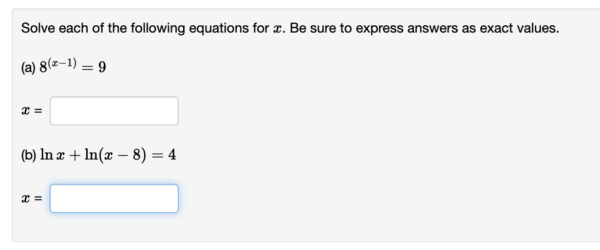 Solved Solve each of the following equations for x. Be sure | Chegg.com