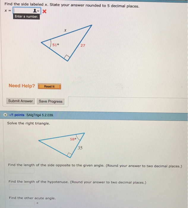 Solved Find the side labeled x. State your answer rounded to