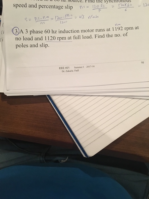 Solved A 3 phase 60 hz induction motor runs at 1192 rpm at | Chegg.com