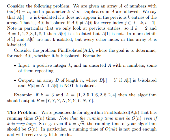 Solved Consider The Following Problem. We Are Given An Array | Chegg.com