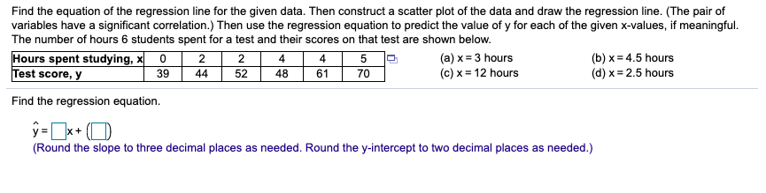 Solved Find the equation of the regression line for the | Chegg.com