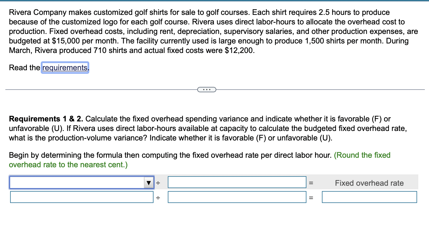 Solved Requirements 1. Calculate the fixed overhead spending | Chegg.com