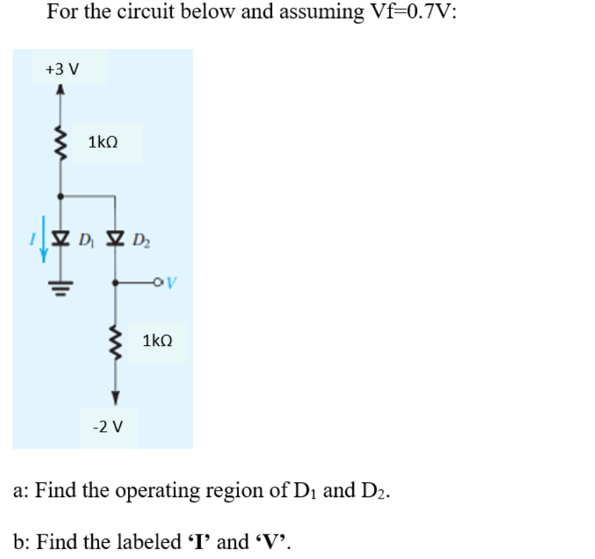 Solved For The Circuit Below And Assuming Vf=0.7V: +3 V 1ko | Chegg.com