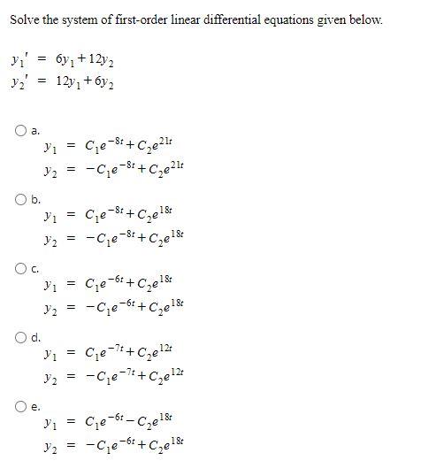 Solved Solve the system of first-order linear differential | Chegg.com