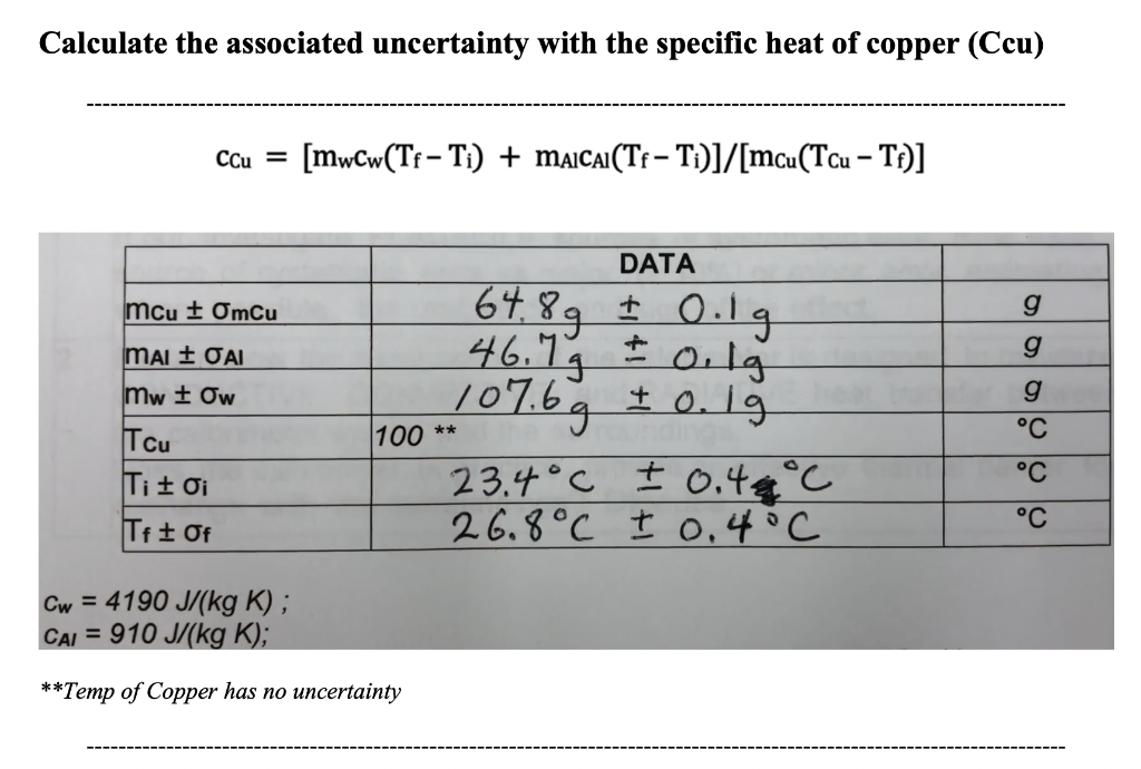 Solved Calculate The Associated Uncertainty With The Spec Chegg Com