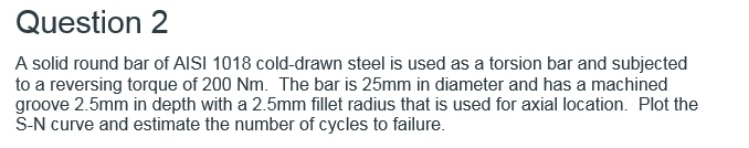 Solved Question 2 A solid round bar of AISI 1018 cold-drawn | Chegg.com