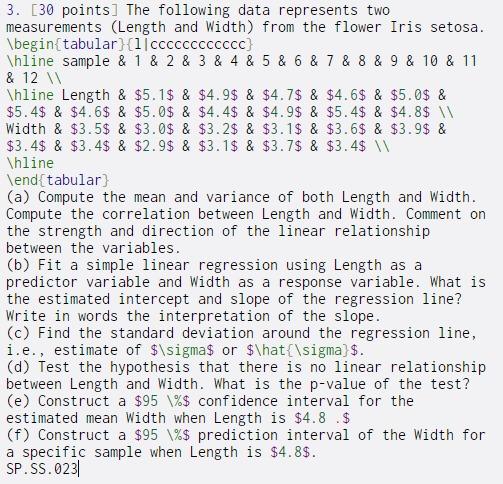 Solved 3. [30 points] The following data represents two | Chegg.com