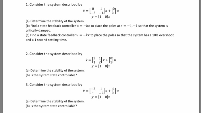 Solved 1. Consider the system described by 2 -1 (a) | Chegg.com