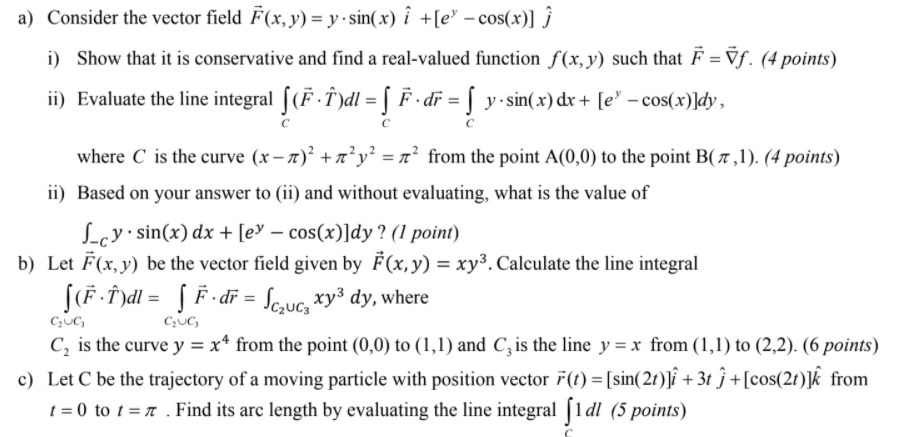 A Consider The Vector Field F X Y Y Sin X I Chegg Com
